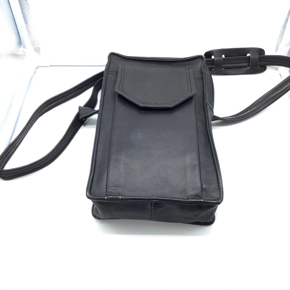 BRAND black leather travel bag w/adjustable strap - Picture 6 of 16